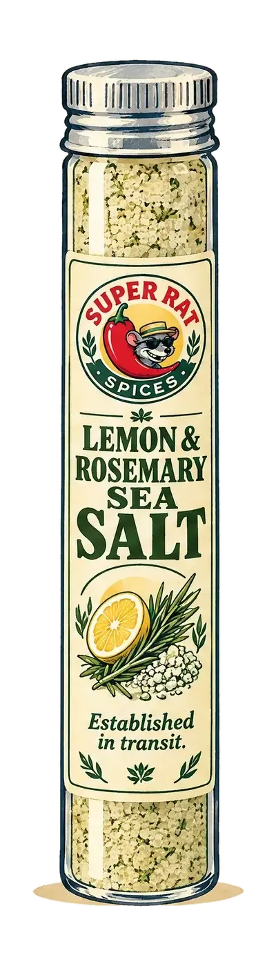 Lemon & Rosemary Sea Salt in its glass tube