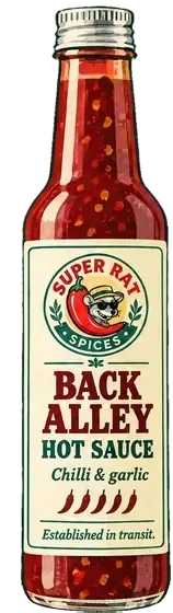 Artist's impression of the S3 Back Alley hot sauce bottle