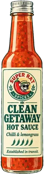 Artist's impression of the S4 Clean Getaway hot sauce bottle