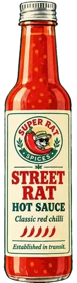 Artist's impression of the S1 Street Rat hot sauce bottle