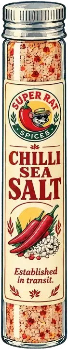 Drawing of the 02 Chilli sea salt in its slim glass tube